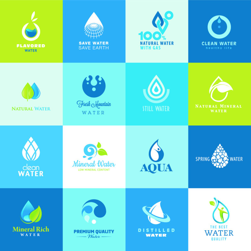 矢量所有类型蓝色水滴logo与图标