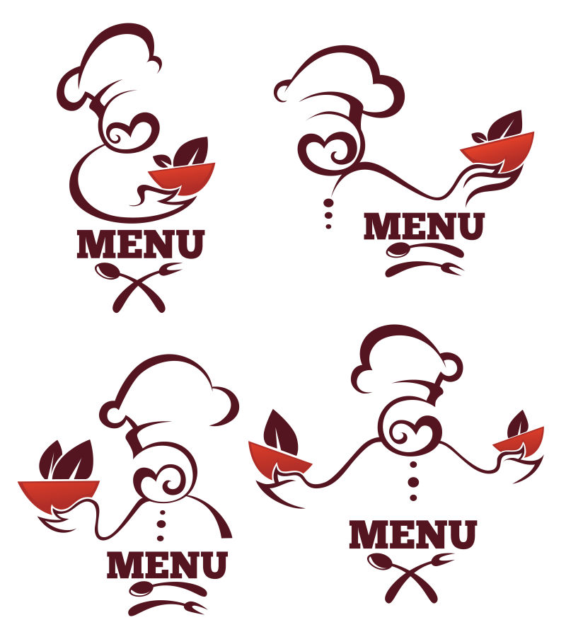 创意矢量抽象厨师菜单标志设计