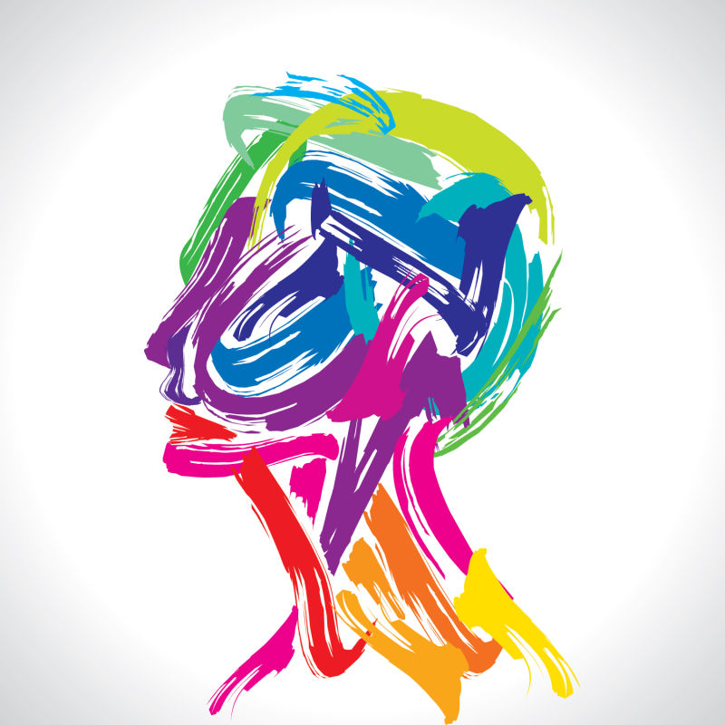 创意矢量彩色笔触的元素的人头设计
