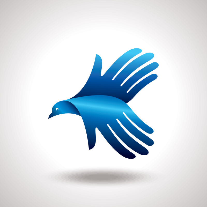 抽象矢量蓝色飞鸟元素标志设计