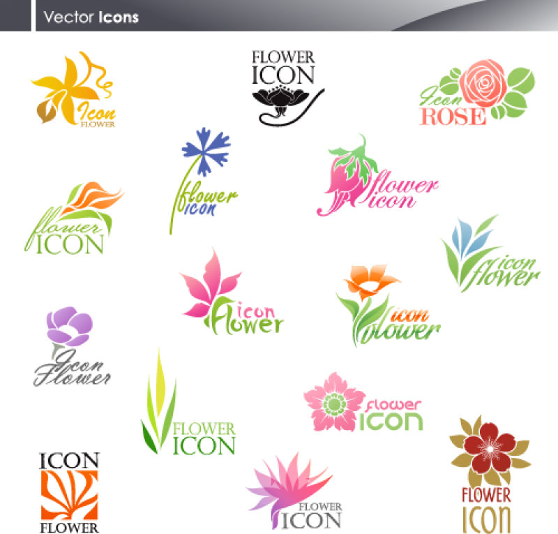 创意矢量彩色花卉元素图标设计