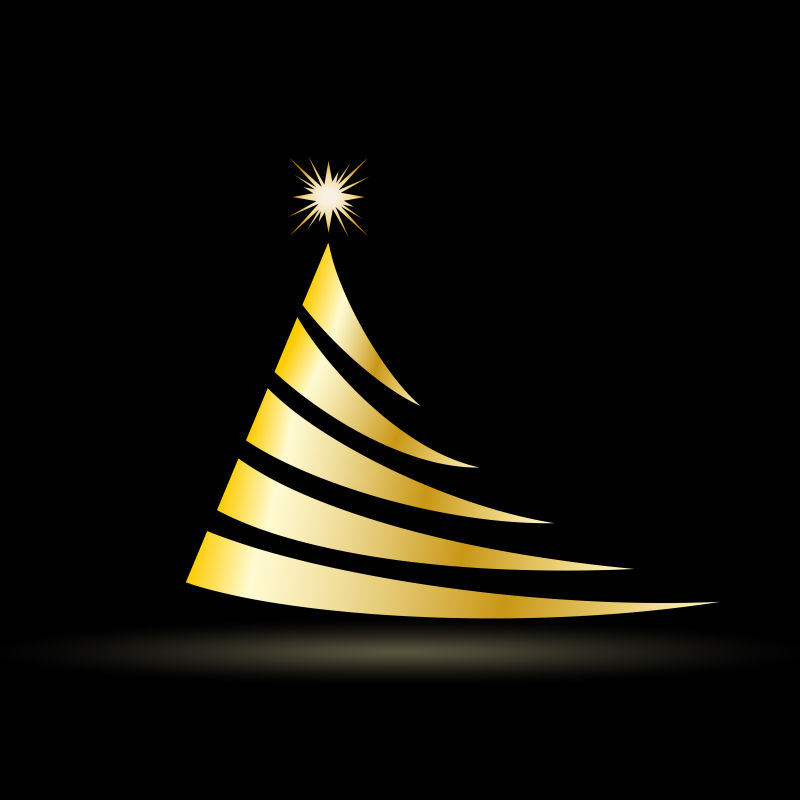 金色的圣诞树矢量插图