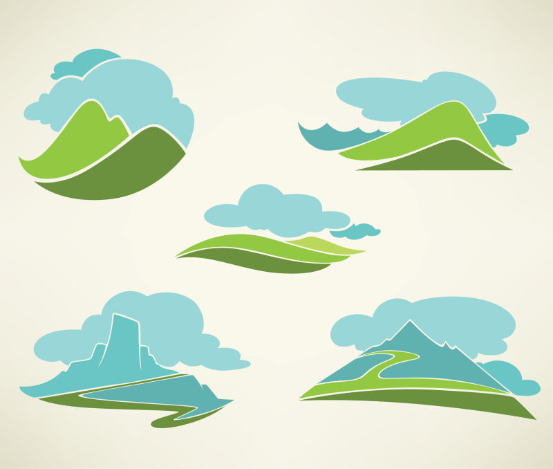 抽象矢量山和云的图标设计
