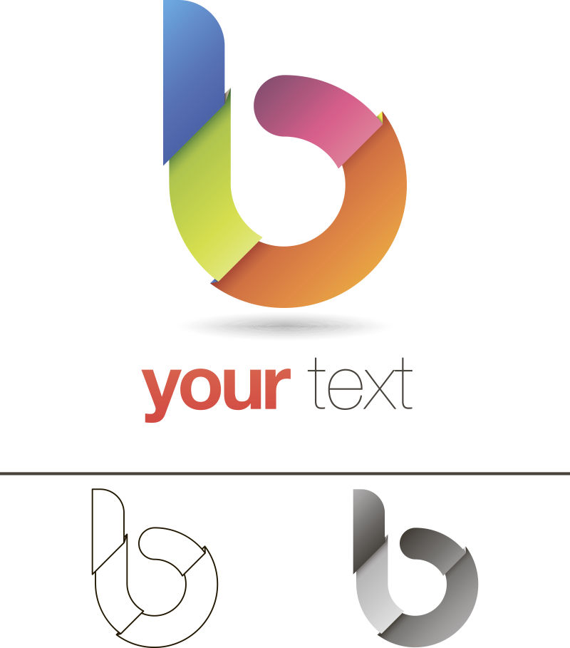矢量抽象彩色字母b图标设计