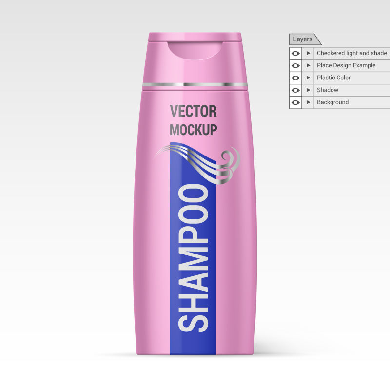 抽象矢量粉色洗发水瓶子包装设计