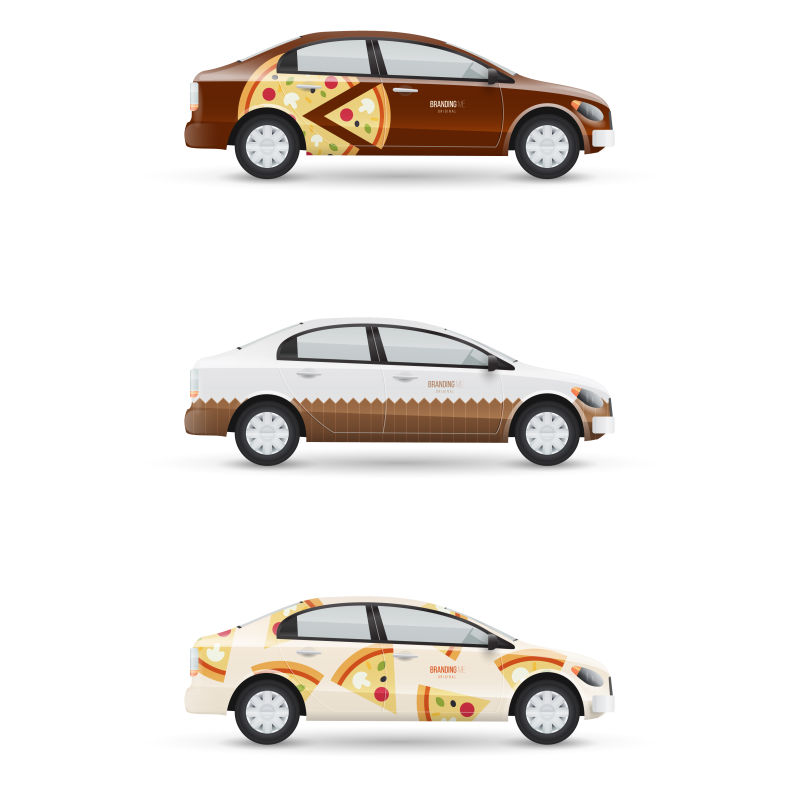 抽象矢量快餐元素的汽车车身装饰设计