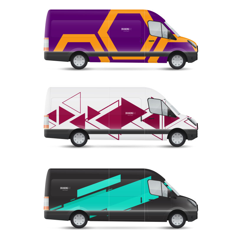 抽象矢量现代彩色几何巴士车身设计