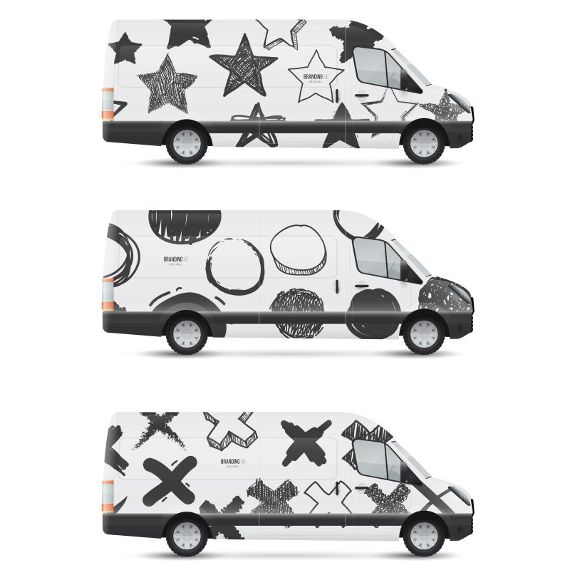 创意矢量手绘图形元素巴士设计