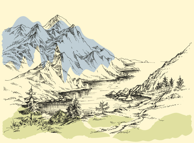 创意矢量冬季山景设计插图