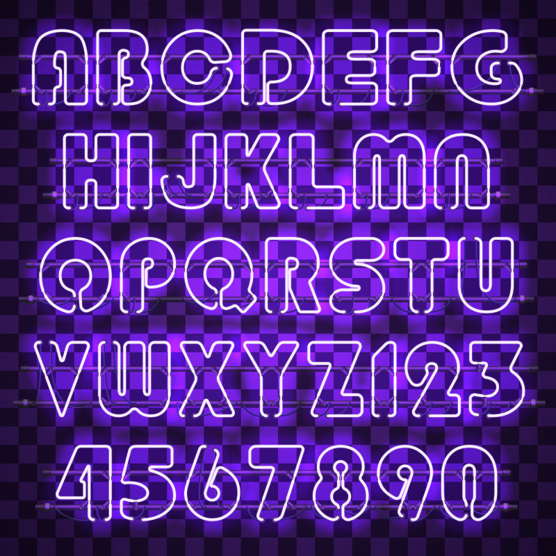 抽象矢量紫色英文字母霓虹灯设计