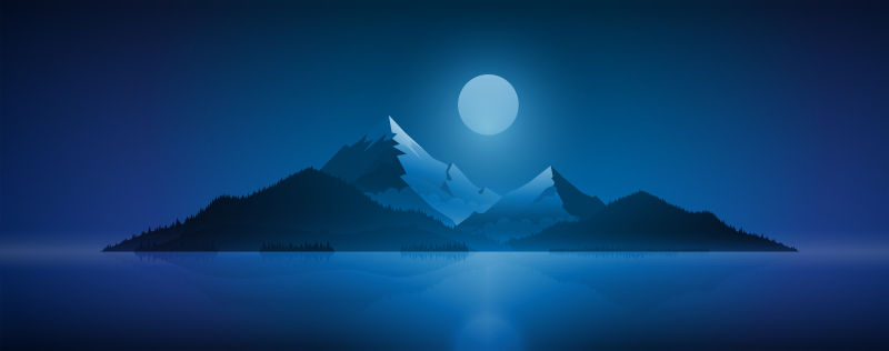 抽象矢量迷人月光下的山岛插图