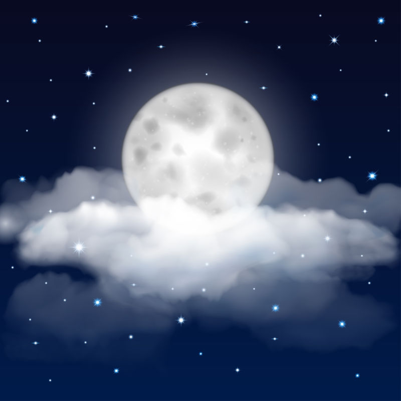 抽象矢量夜空中的满月插图