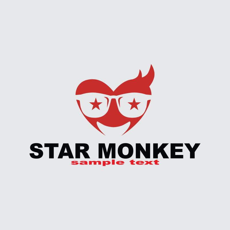 抽象矢量戴星星眼镜的猴子标志设计