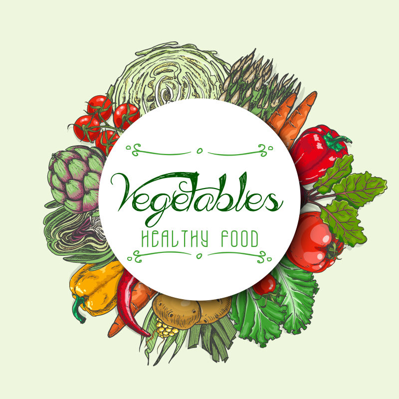 创意矢量新鲜蔬菜元素的平面横幅设计
