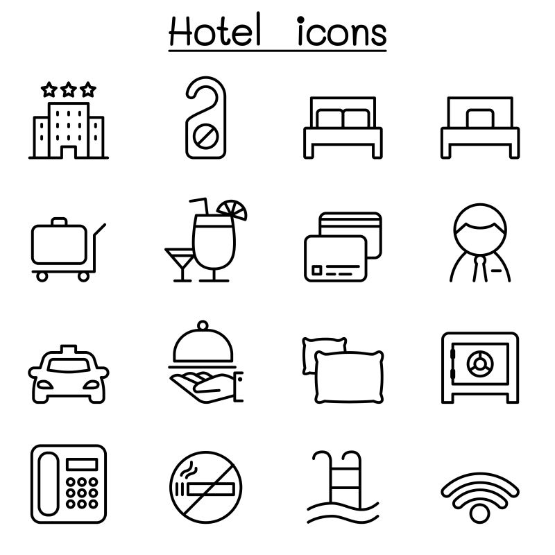 抽象矢量细线风格的旅馆图标设计