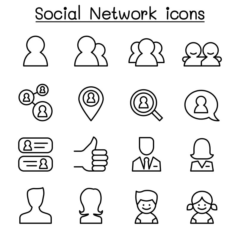 抽象矢量社会网络主题细线图标设计