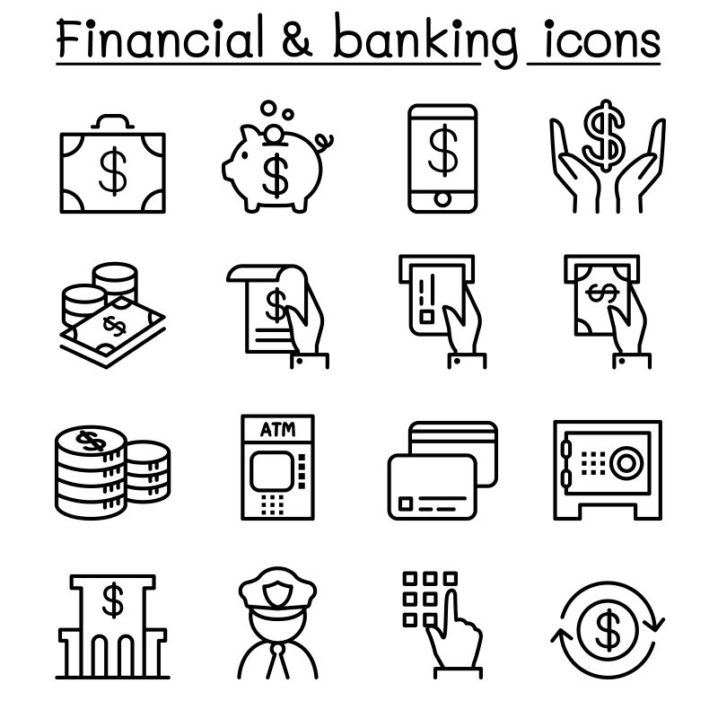 创意矢量财政金融主题的细线图标设计