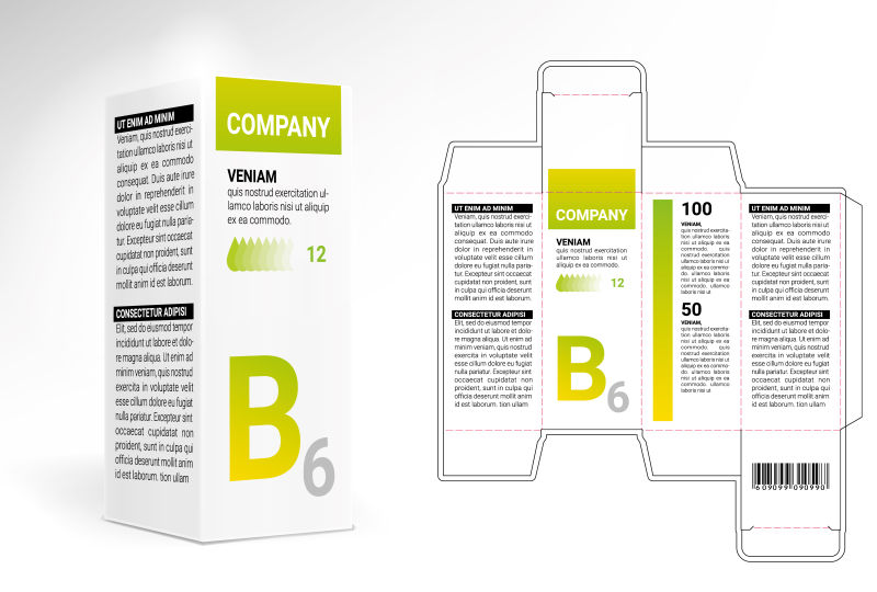 矢量维生素b6盒子包装设计