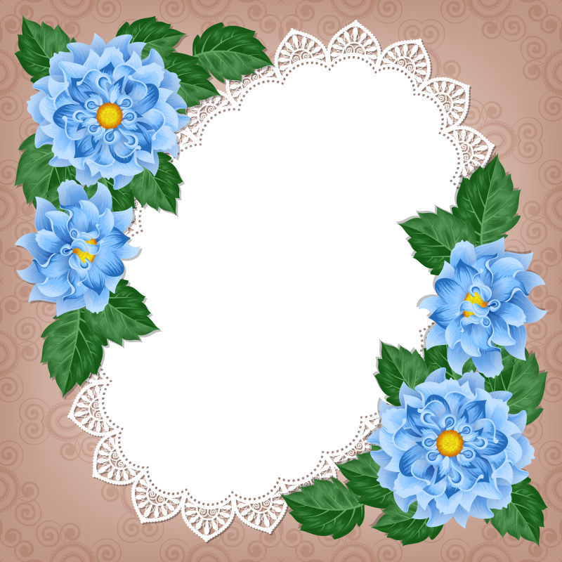 抽象矢量蓝色花朵装饰的卡片设计