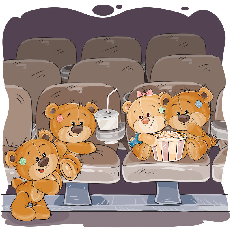 矢量泰迪熊正在看电影