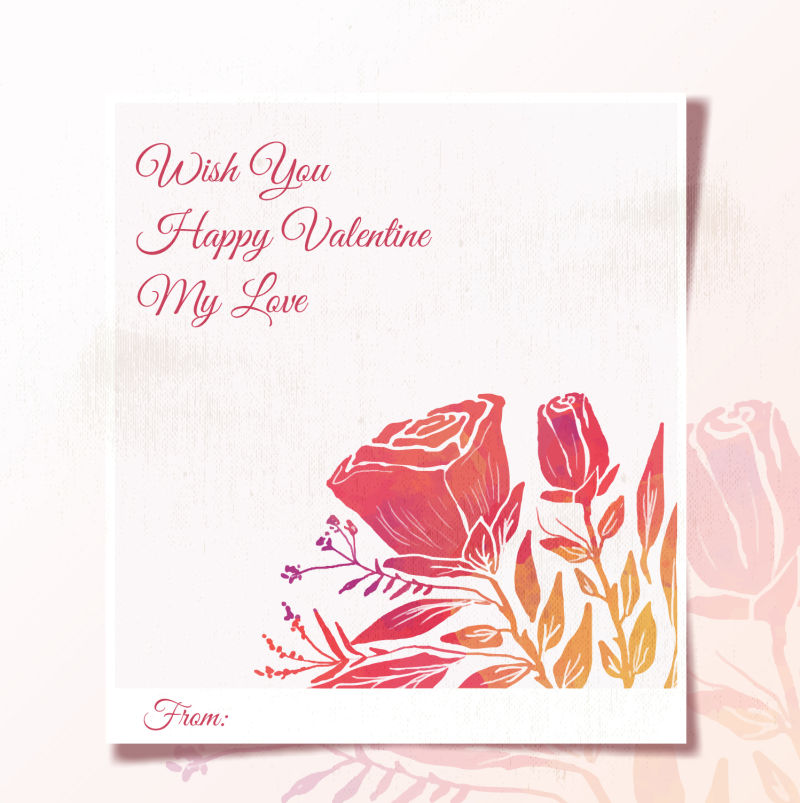 创意矢量手绘花卉元素的情人节卡片设计
