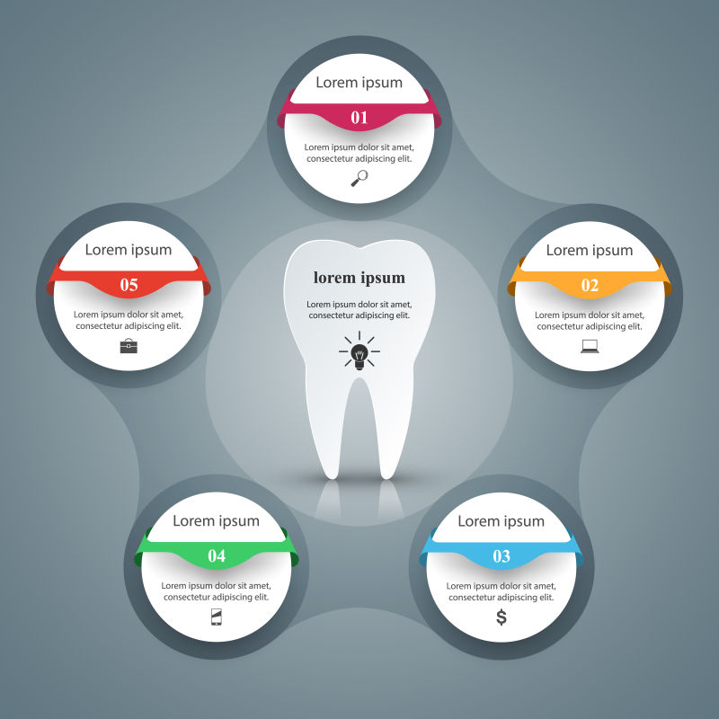 抽象矢量现代牙齿元素的信息图表设计
