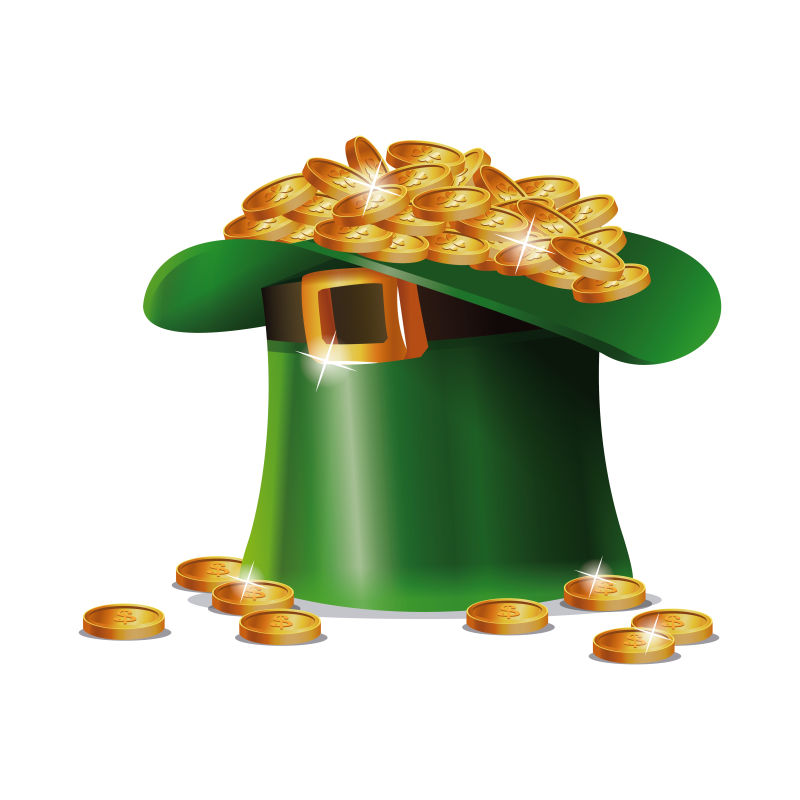 矢量装满金币的绿色帽子