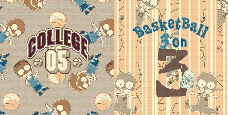 抽象矢量卡通大学篮球社主题的印刷插图