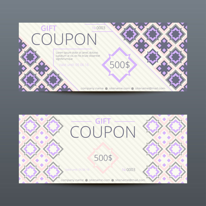 抽象矢量紫色复古礼品券设计