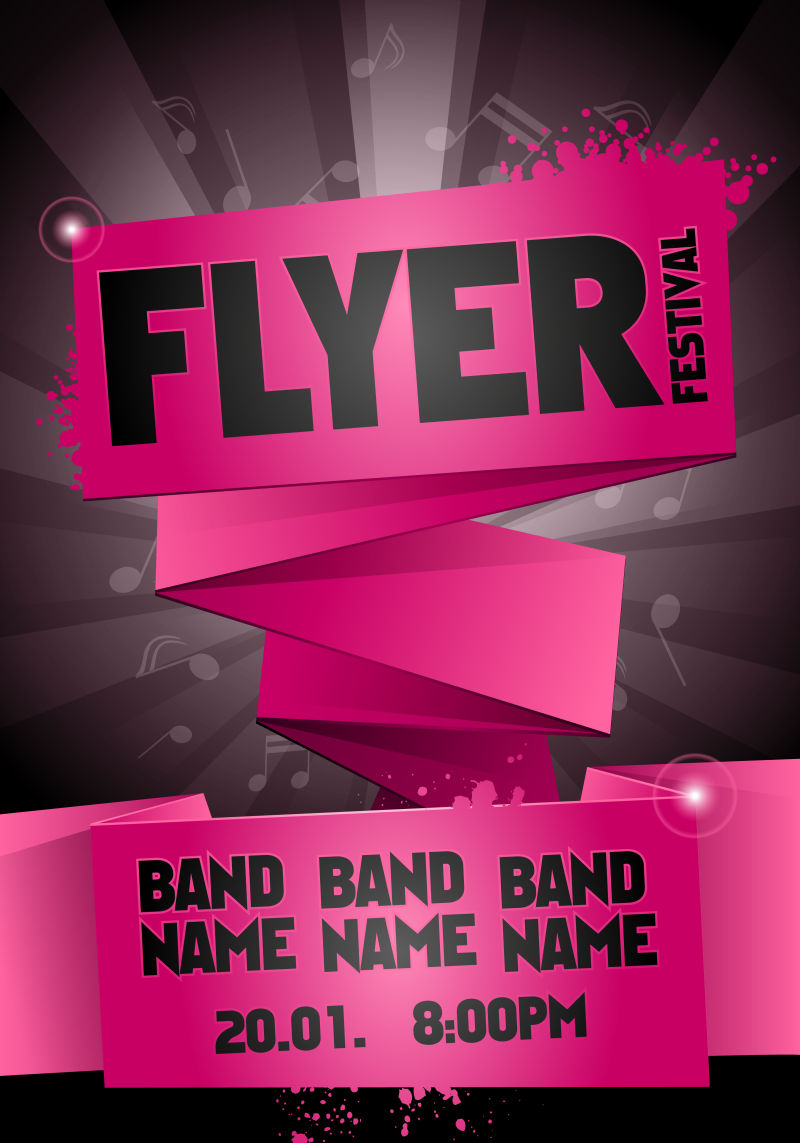抽象矢量粉色主题的摇滚乐海报设计