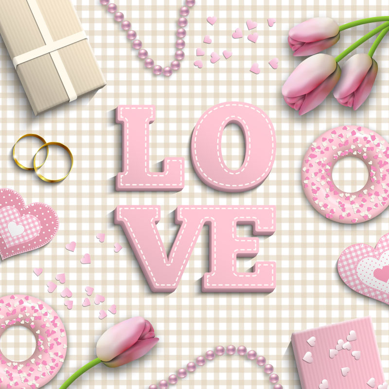 抽象矢量粉色恋爱字母元素的设计背景