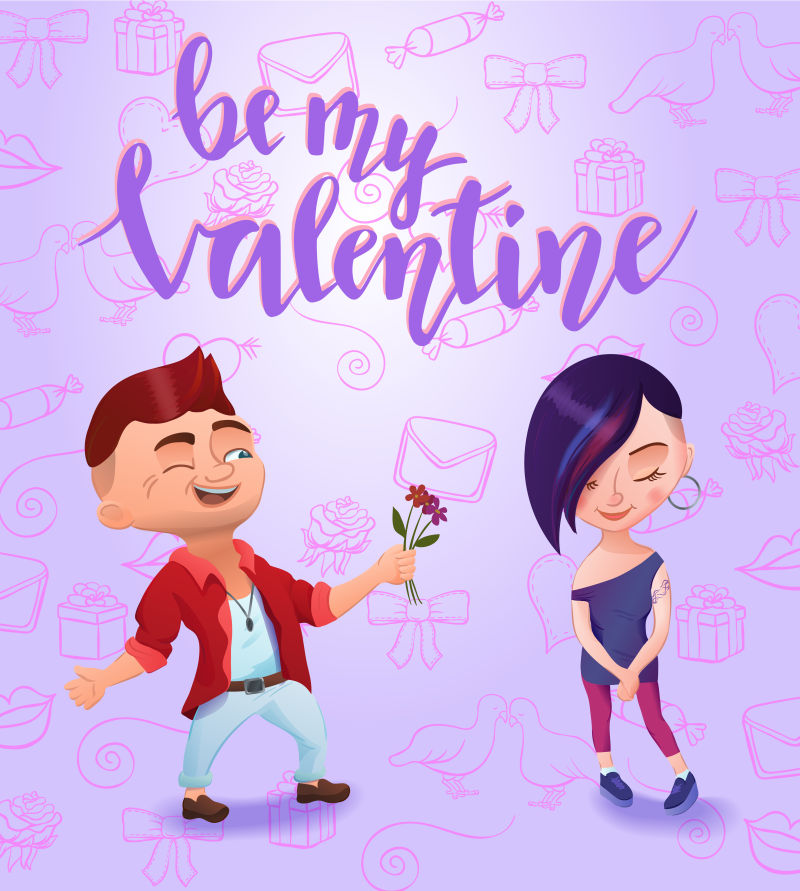 创意矢量情人节主题的浪漫卡通插图