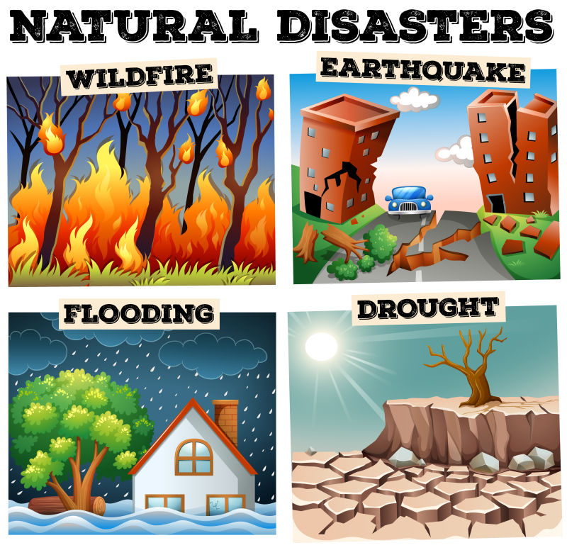 创意矢量各种自然灾害平面插图