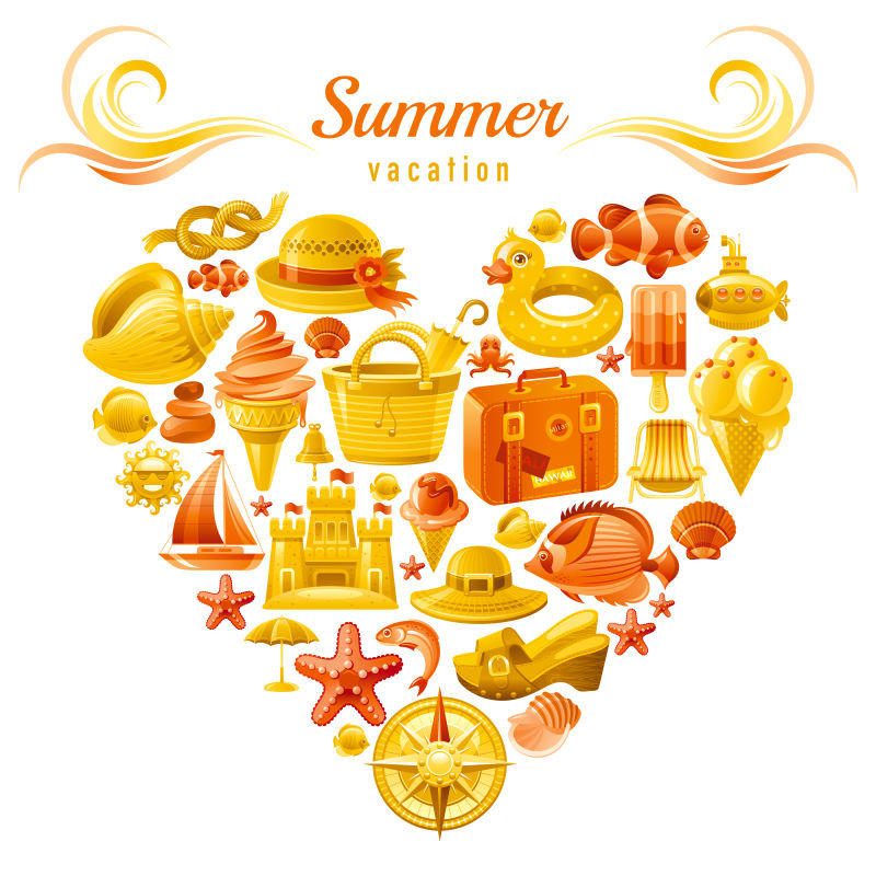 创意矢量黄色夏季度假主题的平面插图设计