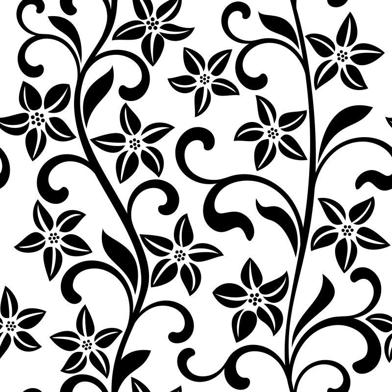 黑色花卉装饰设计无缝背景矢量