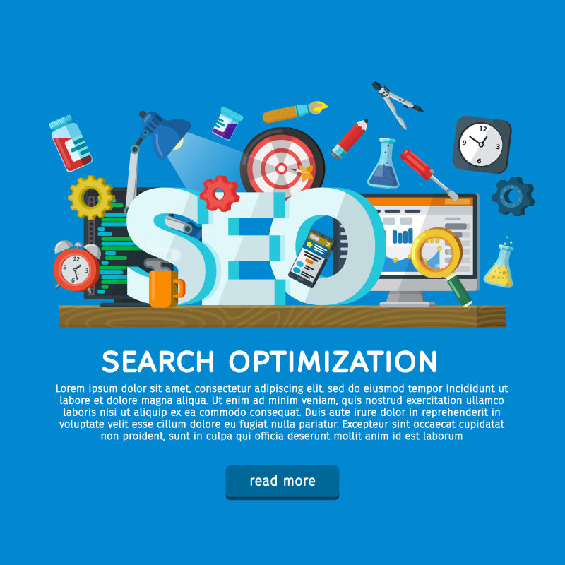 职场SEO专家网站推广设计理念网站开发搜索引擎优化在线分析营销带有图标的网页设计插图