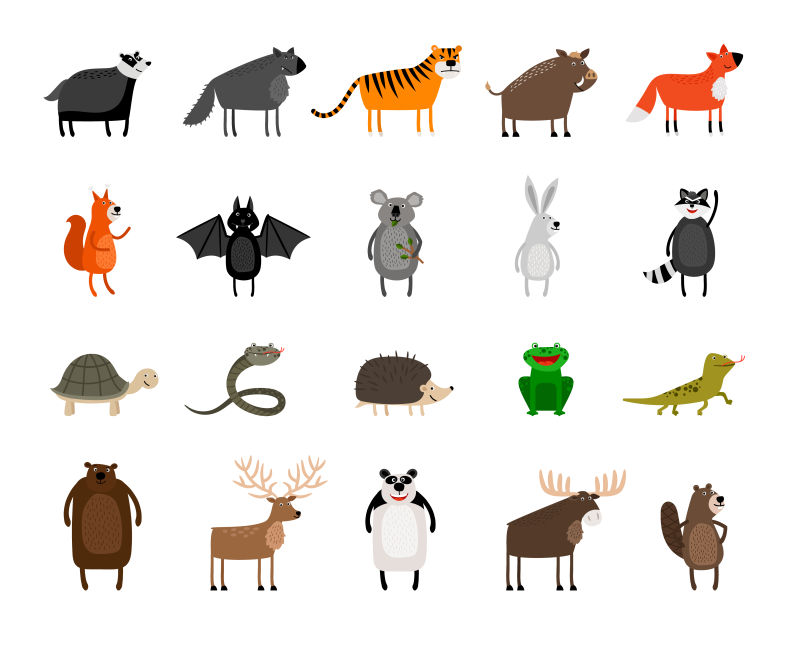 抽象矢量卡通野生动物插图