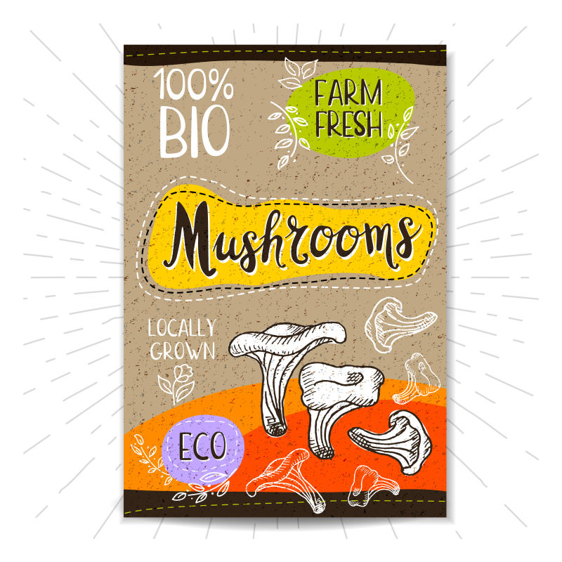 抽象矢量手绘蘑菇元素海报设计