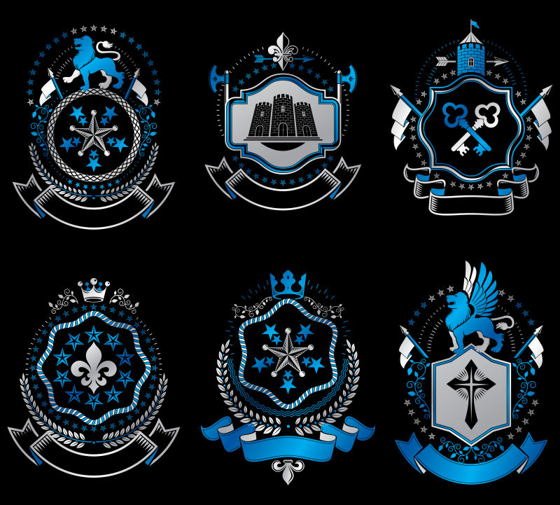 创意矢量装饰蓝色复古徽章设计