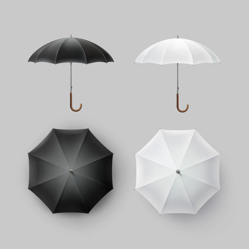 矢量黑色与白色的雨伞