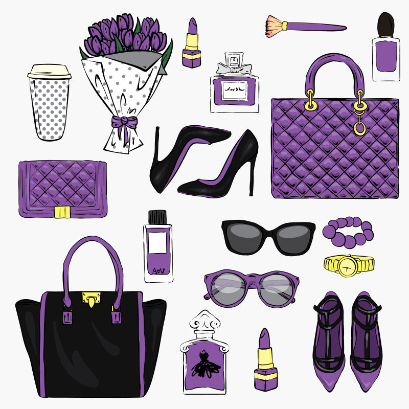 创意矢量紫色时尚女性饰品插图