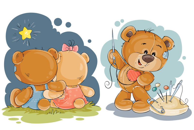 矢量可爱的泰迪熊贴画