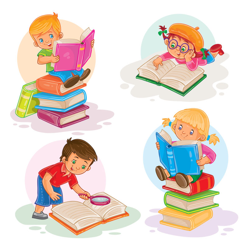 创意矢量阅读书籍的孩子插图