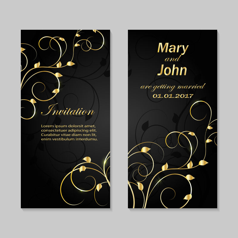 创意矢量现代金色花纹元素的婚礼邀请卡设计