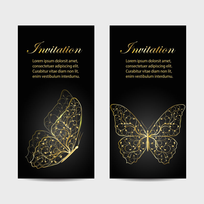 抽象矢量金色蝴蝶元素的婚礼请帖设计