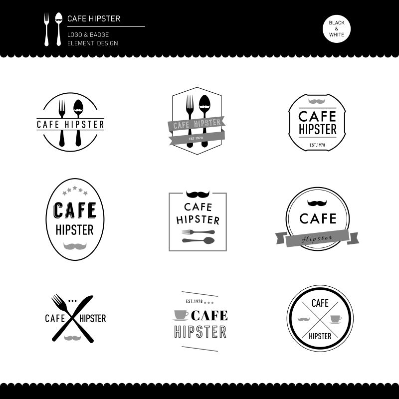 创意矢量黑色咖啡馆的图标设计