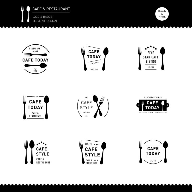 创意矢量简易的咖啡厅餐馆图标设计
