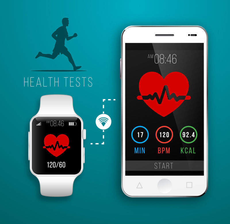 创意矢量监测健康的智能手表插图