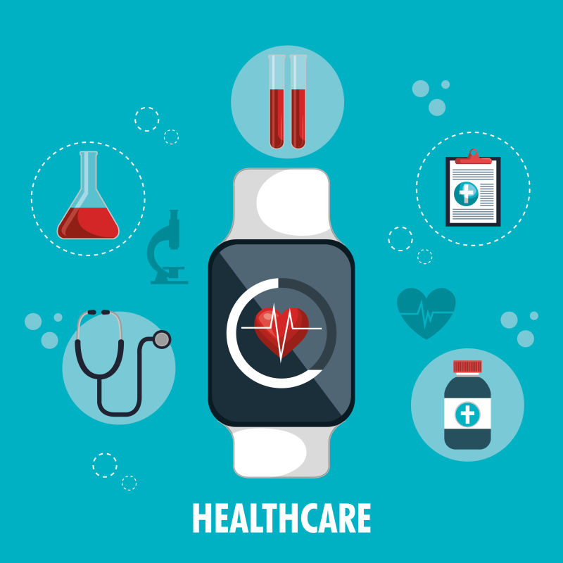 创意矢量监测健康信息的智能手表插图