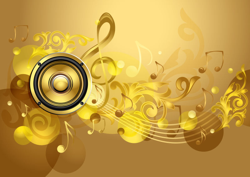 创意矢量现代扬声器元素的金色插图背景